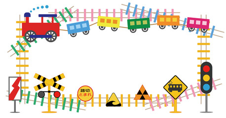 鉄道■機関車とカラフル線路のバナー © yuriharu