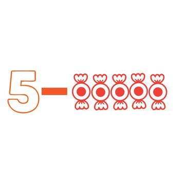 Cartoon lollipops subtraction illustration with number five isolated on white background