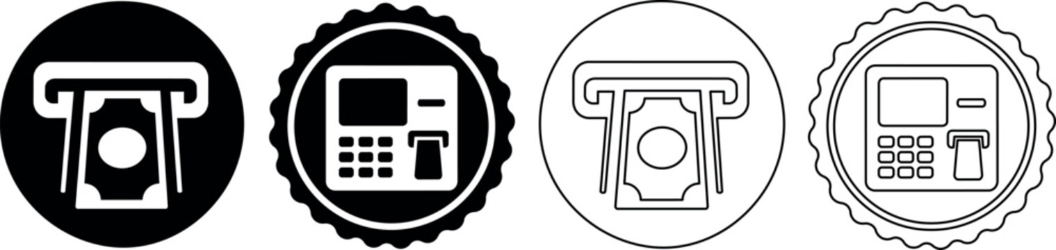 Collection of ATM icons showing cash withdrawal and keypad entry options