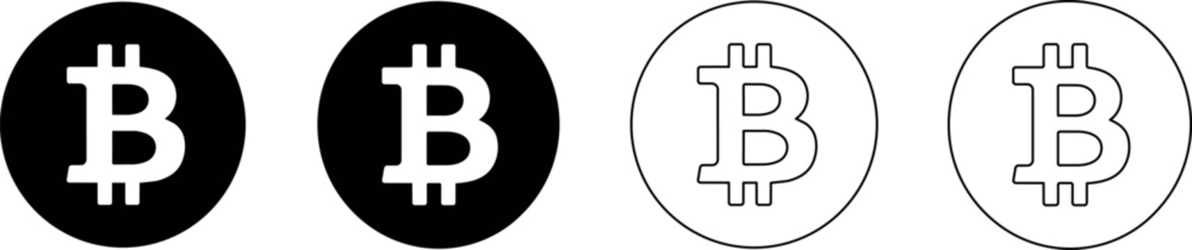Bitcoin cryptocurrency logos in black and white circular designs