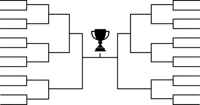 Black silhouette tournament bracket with a trophy icon design