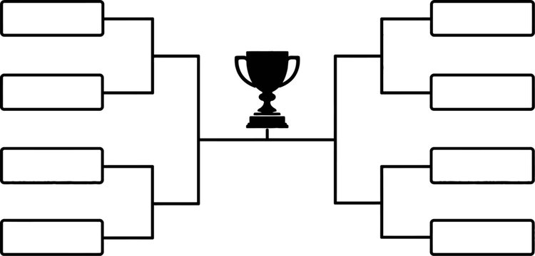 Black silhouette tournament bracket with a winner trophy in the center