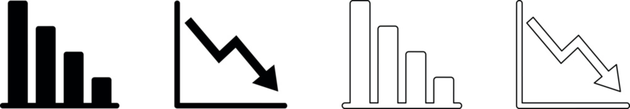 Collection of downward trending graphs and charts illustrating decline