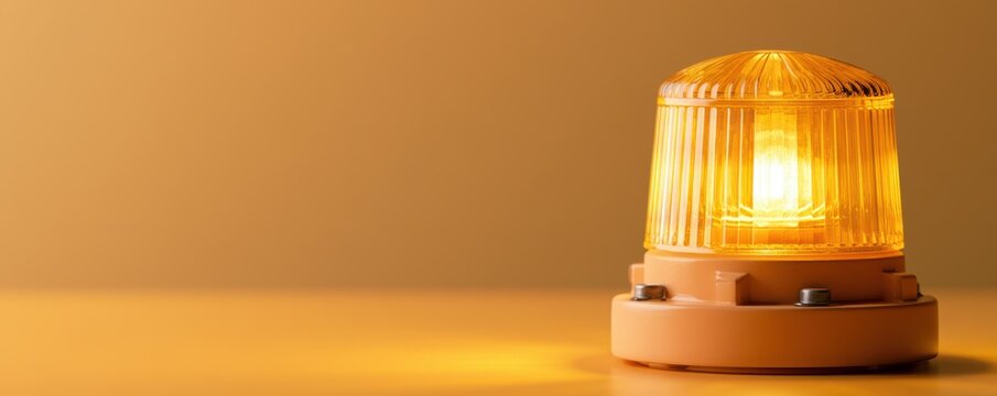 glowing orange beacon light flasher sits prominently on  flat surface emergency
