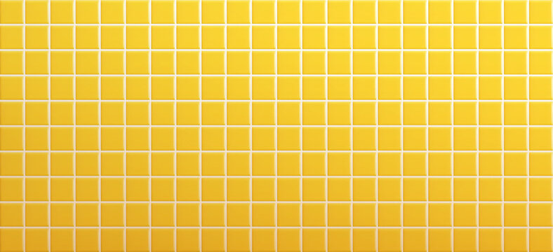 Realistic yellow ceramic tiles on wall in bathroom or kitchen. Mosaic pattern background perfect for interior surfaces. 3D Vector illustration