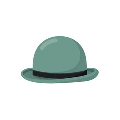 Fototapeta premium Vintage style sage green bowler hat with a black band, isolated on a white background, representing classic gentleman fashion and headwear