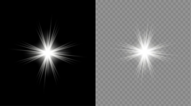 Light effect glowing white starburst. vector illustration on transparent background.