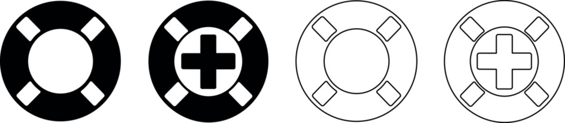 Set of four lifebuoy icons with and without a medical cross © Santiago