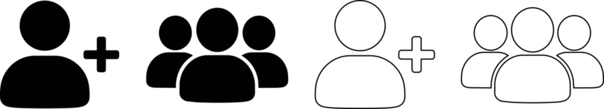 Collection of user icons representing adding new people to a group or network