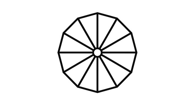 A simple black and white line drawing of a dodecagon polygon with radial lines reaching the center