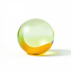 Obraz premium Glass sphere, yellow bottom, green top. Smooth surface reflects light, creating soft shadow. Minimalist studio shot.