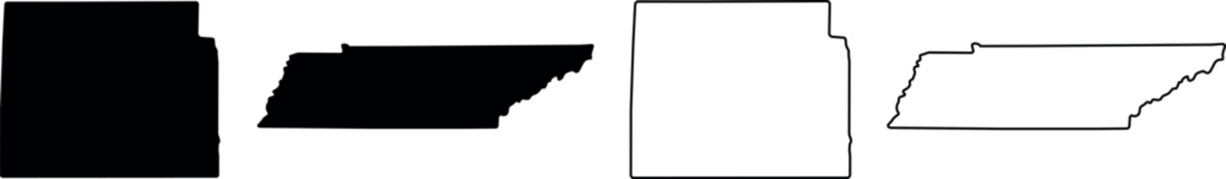 Tennessee state outline in various styles and colors for creative projects