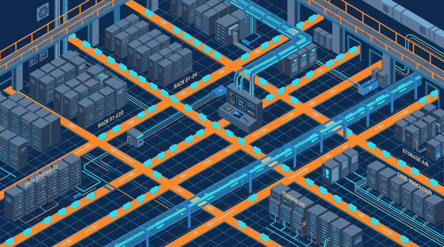 Futuristic Data Center Network Flow Visualization.