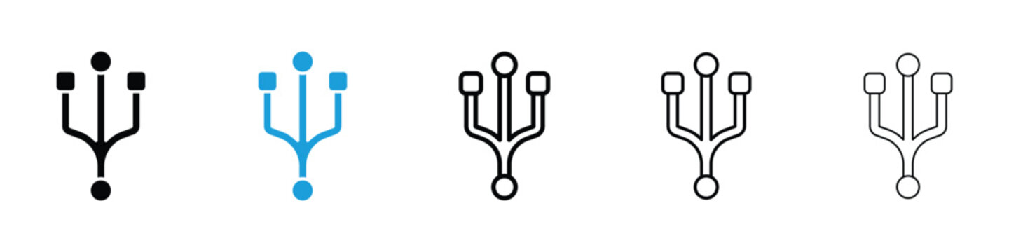 Code Fork icons vector illustrations in black and blue colors for web and ui designs
