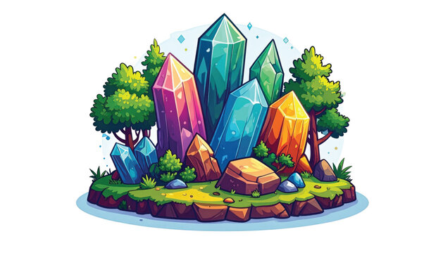 Vibrant colorful crystals on ground.