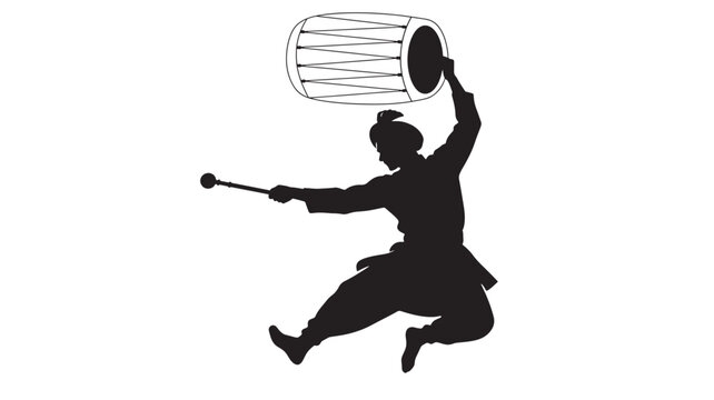 Silhouette Drum Major Holding Baton and Raising Marching Drum Icon for Music Performance Concept Featuring Drummer, Band, Parade