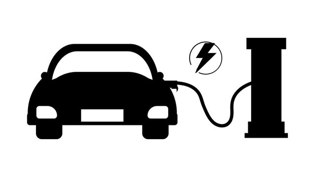Electric Car Silhouette Animation Charging at EV Station with Lightning Bolt Icon Vector Motion Graphic