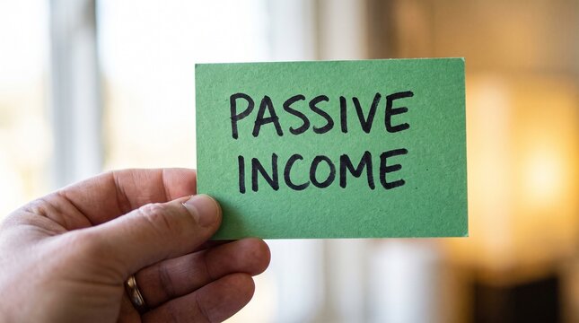 Hand Holding Passive Income Handwritten Green Card Blur