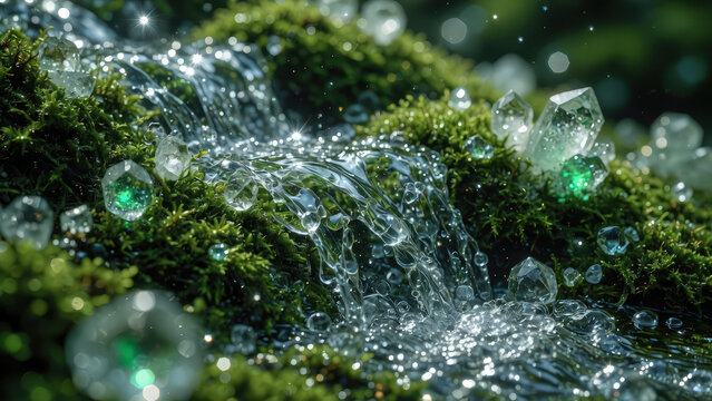 Luminous Dew on Emerald Moss