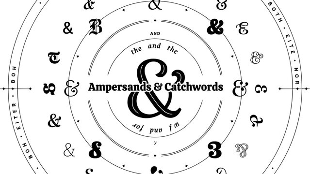 Ampersand and Catchwords Typography Vector Illustration with Ornate Letters and Decorative Symbols on White Background
