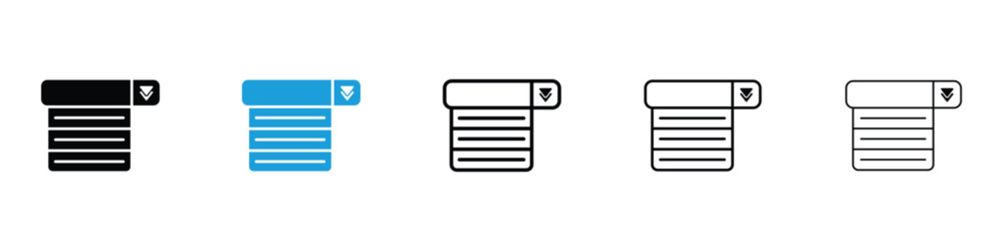 List dropdown icons vector illustrations in black and blue colors for web and ui designs