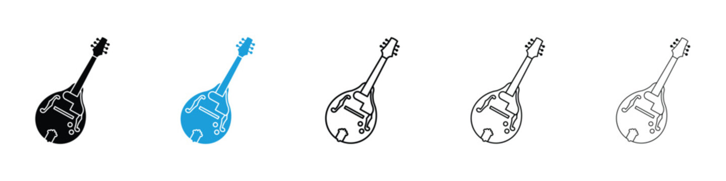 Mandolin icons vector illustrations in black and blue colors for web and ui designs