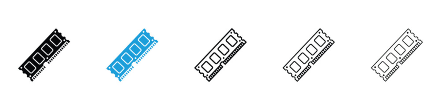 Memory icons vector illustrations in black and blue colors for web and ui designs
