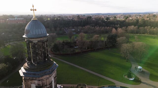 Aerial View of The Dingle Garden and The Quarry Park with St Chad's Church, Shrewsbury