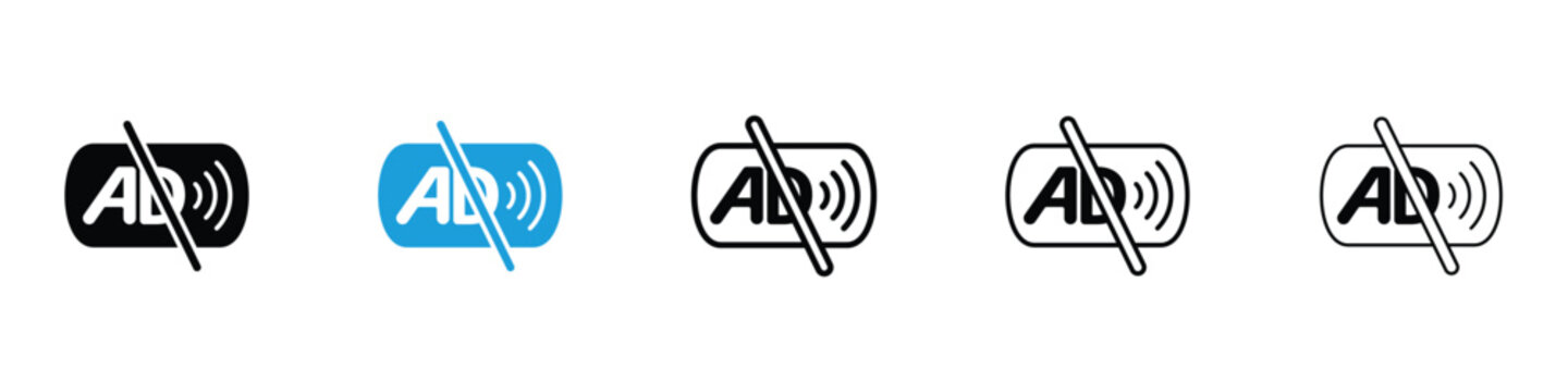 No audio description icons vector illustrations in black and blue colors for web and ui designs