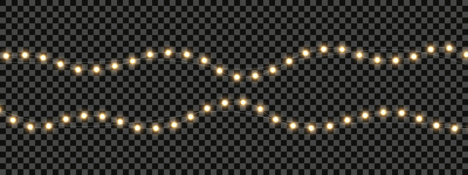 Seasonal garland lights offer a stylish decorative solution. Warm festive glow improves banners and promotional artwork. Transparent PNG asset.