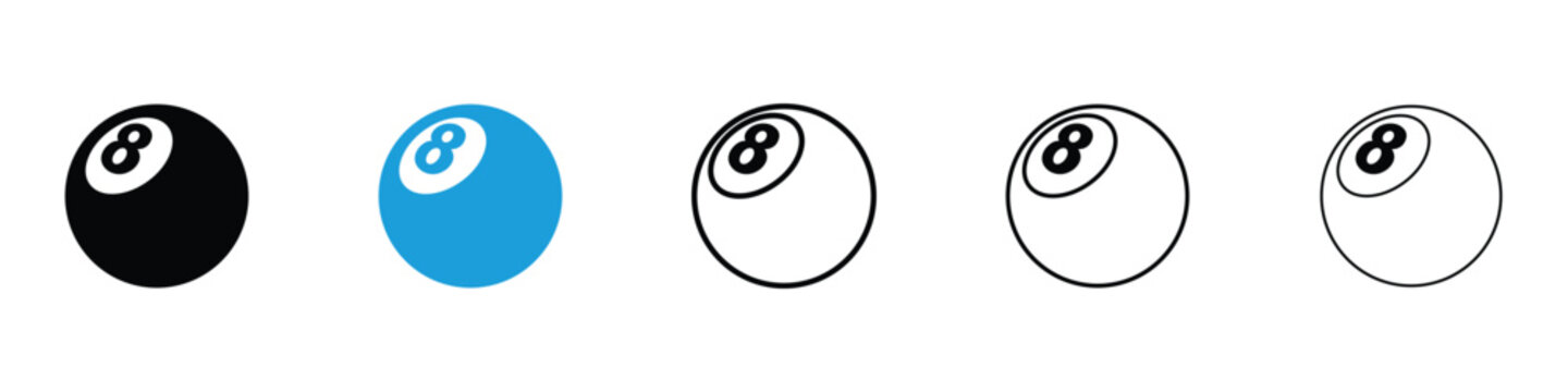 Pool 8 ball icons vector illustrations in black and blue colors for web and ui designs