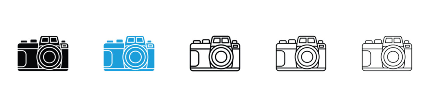 Retro camera icons vector illustrations in black and blue colors for web and ui designs