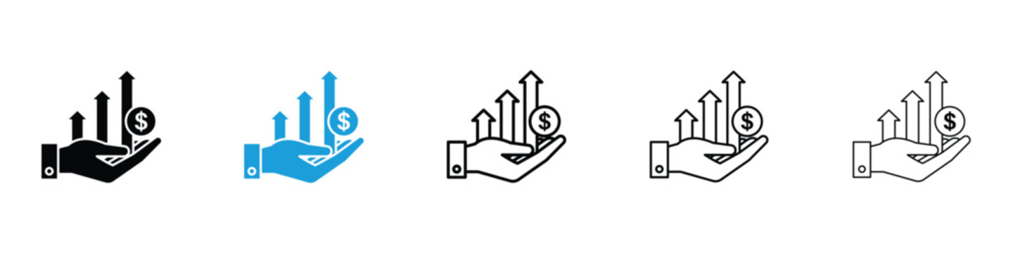 Revenue icons vector illustrations in black and blue colors for web and ui designs