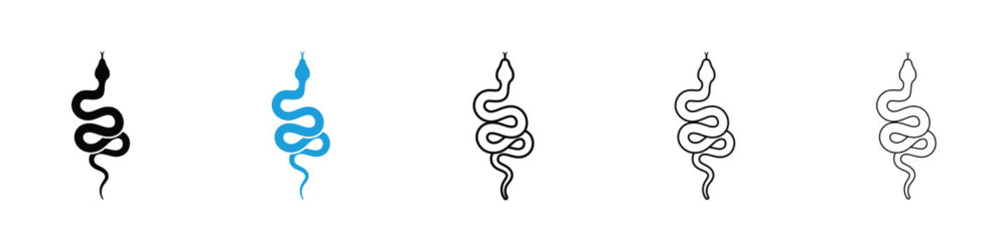Snake icons vector illustrations in black and blue colors for web and ui designs