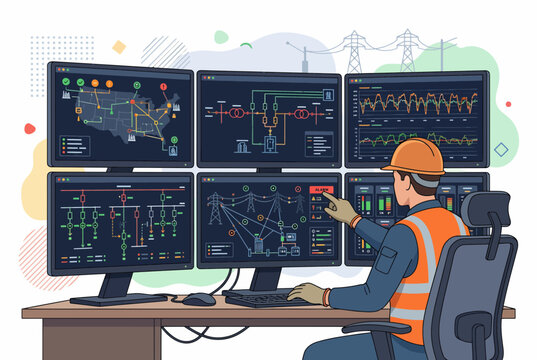 Professional Electrician Monitoring Industrial Power Station Control