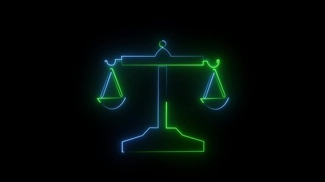 neion coolar full weight Scale Icons, animation stock video 4k, balanced scale, Scale of Justice, weight balance, Symbol of law justice.