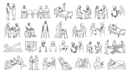 Obraz premium Premium Patient Line Art Collection | Healthcare Recovery One-Line Figure Library