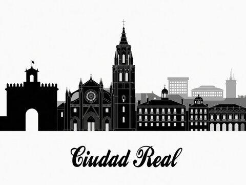Ciudad Real Skyline Silhouette &mdash; A La Mancha Historic Spain City Vector Illustration
