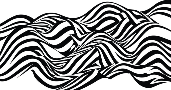 Abstract optical illusion background with black and white wavy stripes