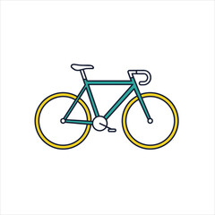 Obraz premium Minimalist road bike vector illustration, teal racing bicycle with yellow wheels, modern cycling icon for sports and fitness branding isolated on Transparent Background