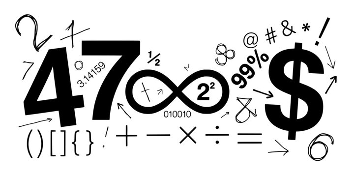 Number Icons and Math Symbols Pattern with Geometric Shapes, Dense Abstract Design for Educational and Creative Concepts
