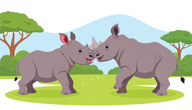 Two Rhinos Face to Face Interaction.