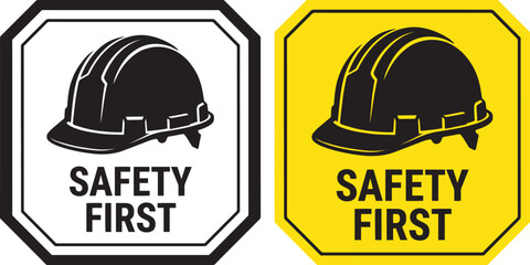 Fototapeta premium Safety First Hard Hat Signage Vector Illustration