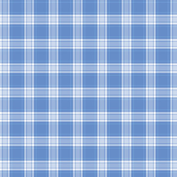 Seamless light blue and white plaid pattern background. Clean classic checkered tartan vector design for spring textiles, gingham shirts, baby blankets, and decorative wrapping paper.