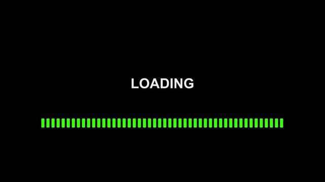 Green loading bar animates, filling up with segments on a black background, with "LOADING" text