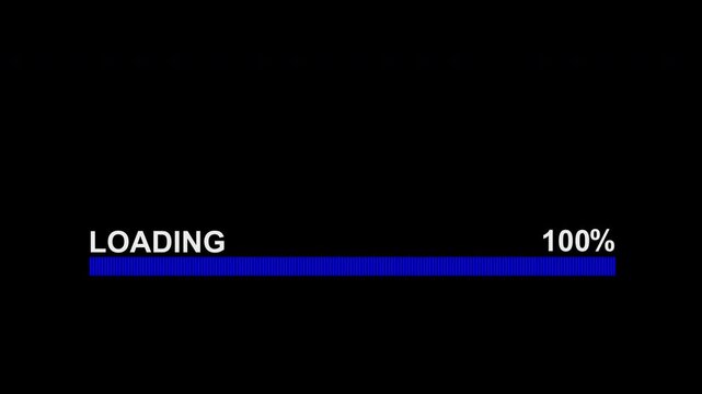 Retro loading ,Blue Progress Loading Bar Indicating Data Completion on Black Background,4K