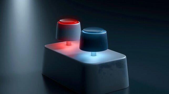 Minimalist futuristic backdrop featuring glowing mechanical switches with copy space