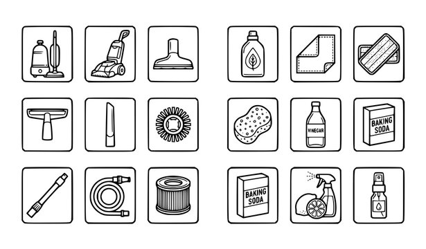 Deep cleaning and sanitizing line icon set | Eco-friendly cleaning and hygiene vector collection | White background healthy home art