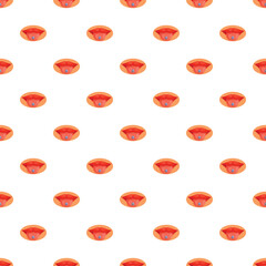 Fototapeta premium Repeating pattern of cartoon mouths with red lips and blue tongue piercings