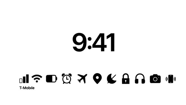 Icons Grid with Technology Symbols Including Mobile, Video, Clock, Location, Lock, and Camera on Light Background